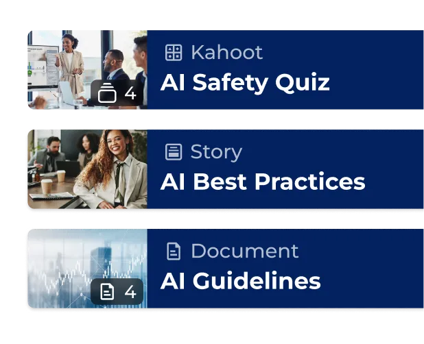 A learning path containing an AI Safety Quiz, AI Best Practices story, and AI Guidelines document