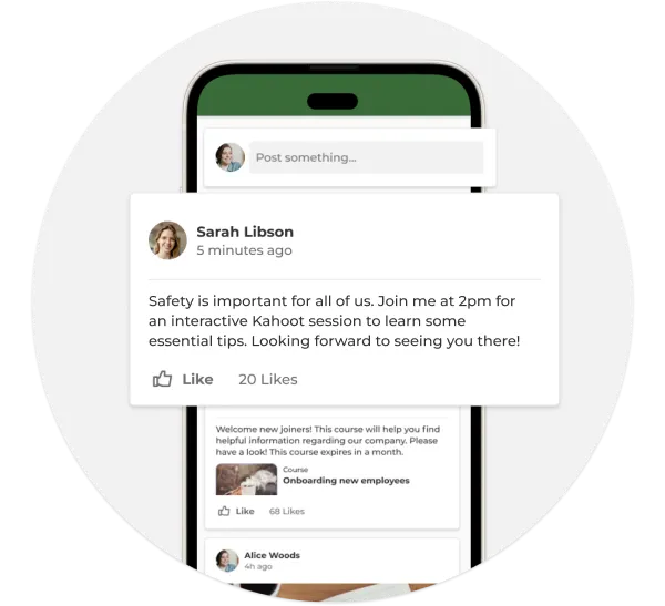 Employee engagement message on kahoot app