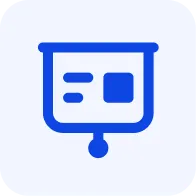 Blue presentation board icon with content blocks, representing Kahoot slide or quiz display feature