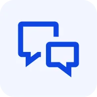 Blue icon of two overlapping chat bubbles, representing discussion or feedback features in Kahoot