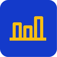 Yellow bar chart icon on blue background, representing engagement analytics and learning results in Kahoot