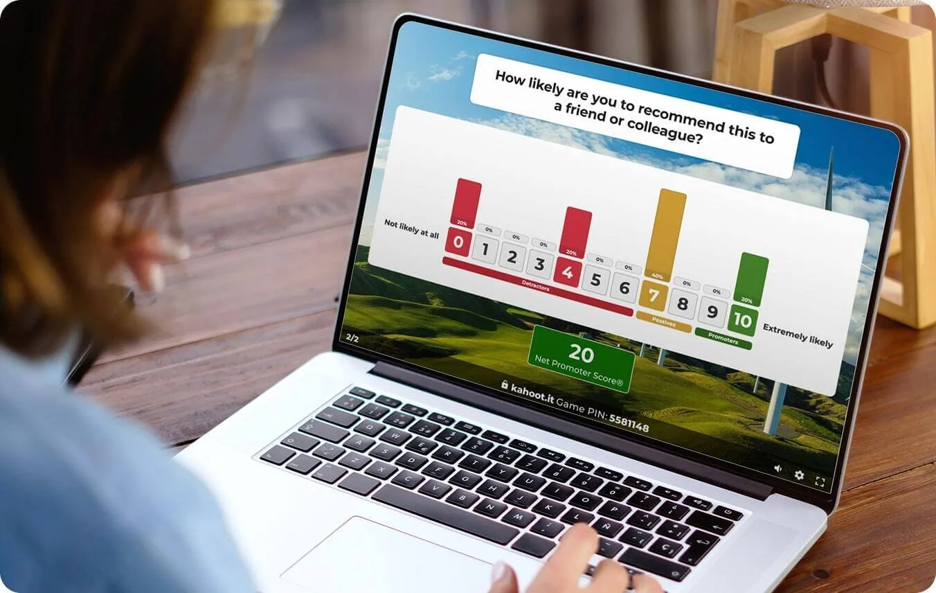 Person using a laptop looking at results of a kahoot question