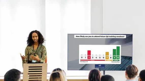 Woman presenting a kahoot at work