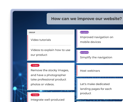 A digital brainstorming board showcasing a collaborative feedback session.
