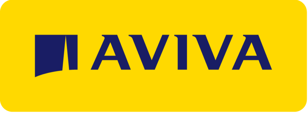 Logo of Aviva Canada with yellow background and blue letters